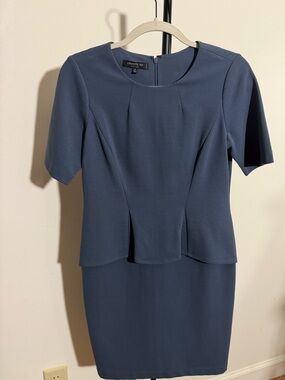 Lafayette 148 New York Petite Blue Peplum Sheath Dress Size 6